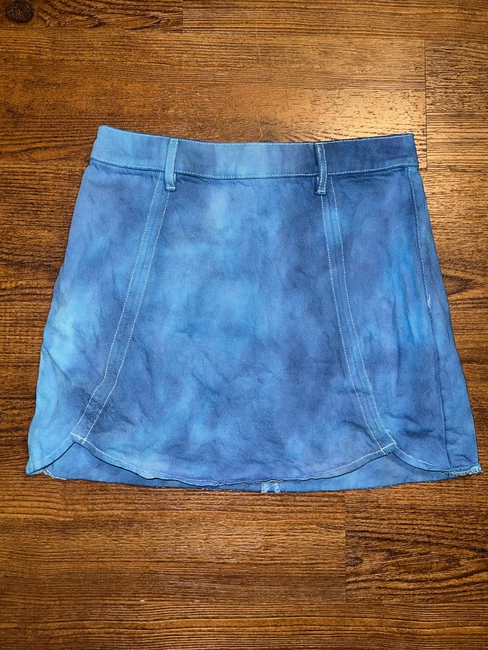 PacSun Custom Indigo Blue Tie-Dye A-Line Curved Hem Denim Mini Skirt Size 25
